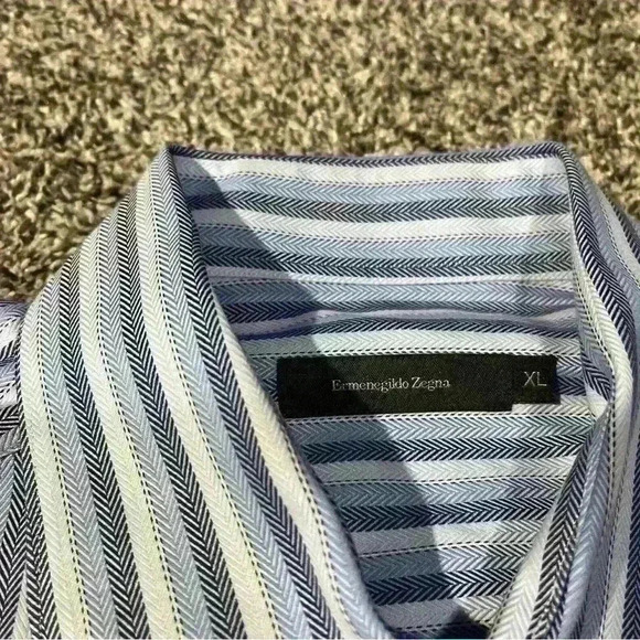 Ermenegildo Zegna Shirt Men's XL Blue/White Long Sleeve Striped Button Down - Picture 6 of 11